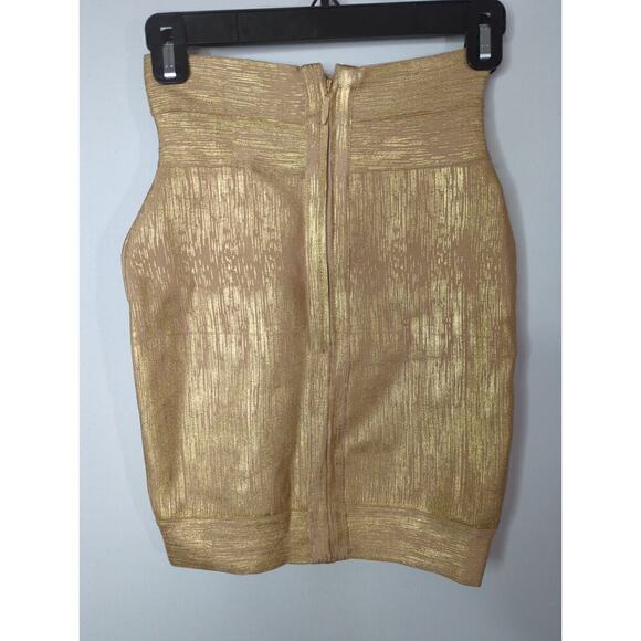 Herve Leger Gold Coated Knit Mini Skirt Bodycon Fitted Size S - Picture 4 of 8